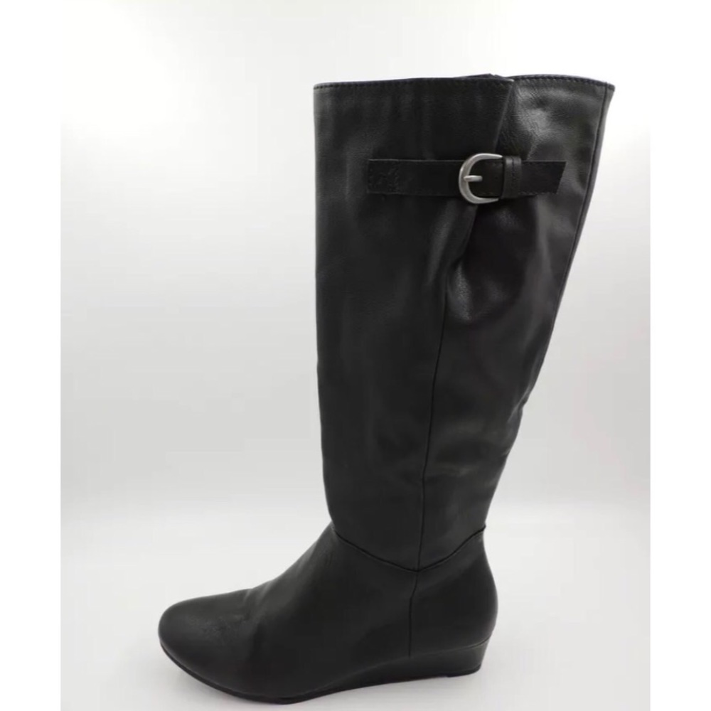 Chic Black Riding Faux Leather Wedge Tall Boots 9